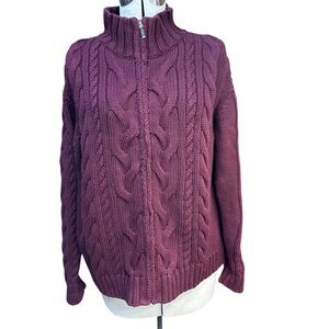 LL Bean 100% cotton Cable Knit Burgundy Sweater size Large/Petite